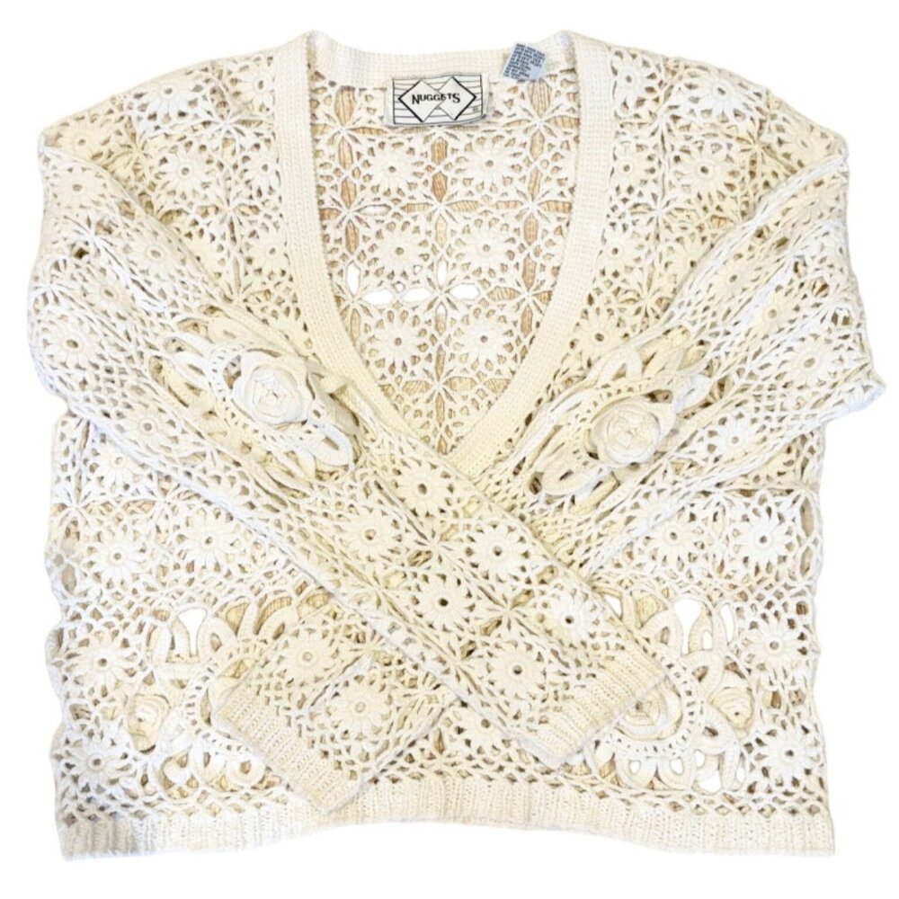 Vintage Nuggets Crochet Overlay Sweater Size Medium